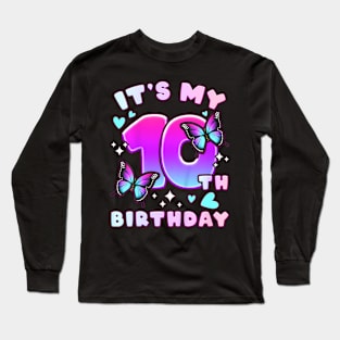 10th Birthday Girl 10 years Butterflies and Number Long Sleeve T-Shirt